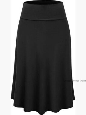 Lightweight Flare Midi Skirt Pull On Closure Rayon Spandex Stretch Formal